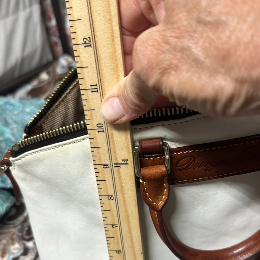 Dooney & Bourke White and Brown Satchel with Leather Accents